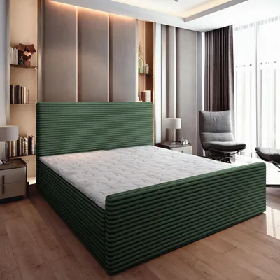 Produktbild von Masseno Boxspringbett BRENTO 140x200 cm Komplett-Set mit Bonell Matratze und Topper, Polsterbett mit Bettkästen -Grün, TILIA 39
