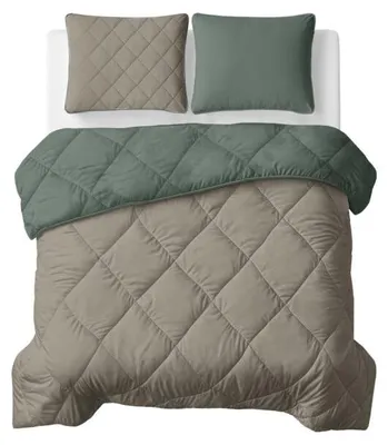 Productafbeelding van Sleeptime Lazy Dekbed Uni Groen/Taupe Grijs 200 x 200 Met Kussenslopen cm