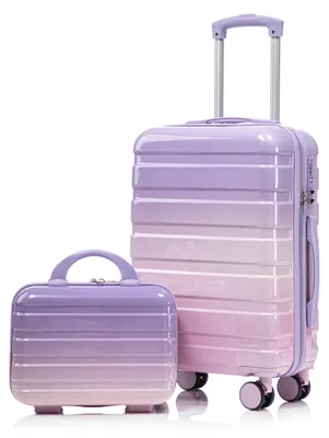 Produktbild von 2-teiliges Reisekoffer-Set 14" + 20" als Handgepäck – Hartschalen-Trolley mit Zahlenschloss & praktischer Kosmetiktasche, Lila