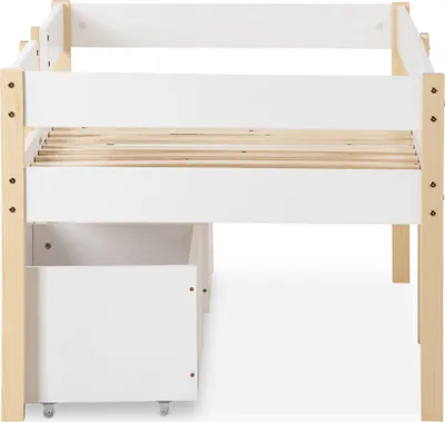 Produktbild von Merax Kinderbett 90x200cm Kinderhaus Hausbett mit Rausfallschutz, Lattenrost & 2 Schubladen in Kiefer, Mädchen Jungen Bett, Weiß
