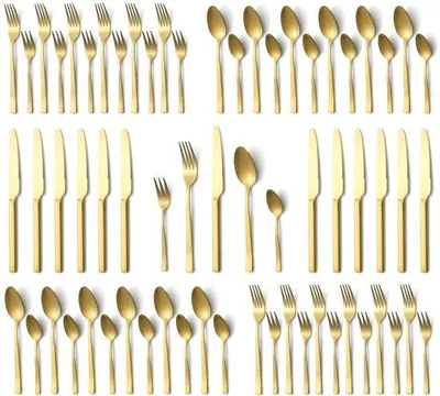 Produktbild von Geschirrset aus Edelstahl - 60-teilig - für 12 Personen - goldfarben - rostfrei