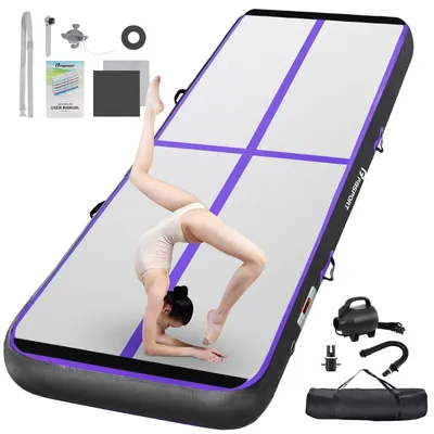 Image de Tapis de gymnastique gonflable, 3 mètres, tapis de réception, 10 cm d'épaisseur, avec pompe à air électrique, pour une utilisation à la maison et en salle de sport