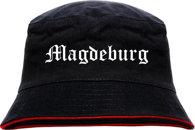 Produktbild von Magdeburg Anglerhut - Altdeutsche Schrift - Schwarz-Roter Fischerhut S/M SchwarzRot