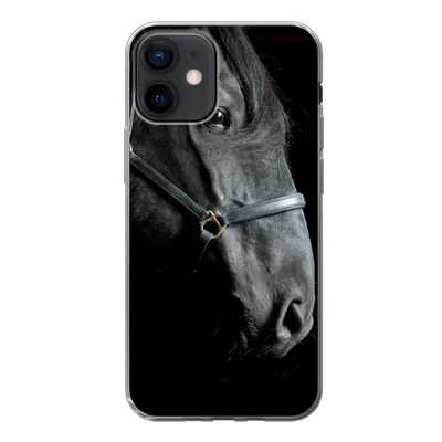 Produktbild von MuchoWow® Handyhülle Schutzhülle Hülle für iPhone 12 Pferd - Schwarz - Halfter Silikon Softcase Handy Hülle - Schutzhülle