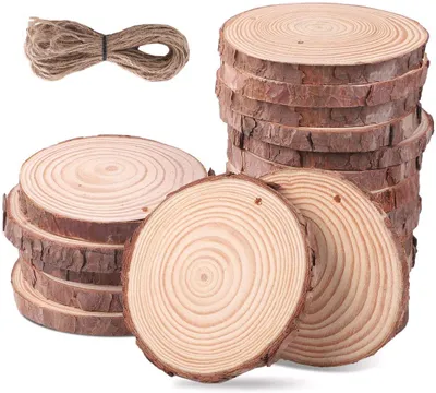 Produktbild von Holzscheiben 20 Stücke 8-9CM Holz Log Scheiben mit Loch und 10 Meter Jute Seil Naturholzscheiben Holz Deko Baumscheiben zum Basteln für DIY Handwerk Hochzeit Mittelstücke