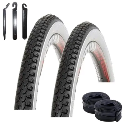 Immagine prodotto di 2 pneumatici Kenda K-131 da 27,5" per bicicletta, misura 37-584 (26 x 1 3/8 x 1 1/2), colore nero/bianco, più 2 camere d'aria compatibili, inclusi leva pneumatici