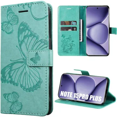 Image de Coque pour Xiaomi Redmi Note 15 Pro Plus 5G, Antichoc Anti-Rayures CuirPolyuréthaneVert Motif Papillon