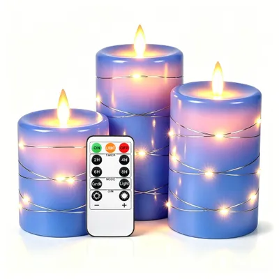 Productafbeelding van Set van 3 LED-kaarsen met Sterrenlichtketting en Afstandsbediening