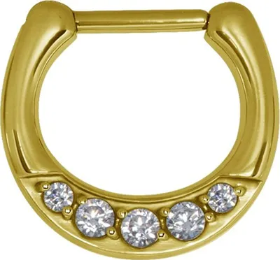 Produktbild von Karisma Septum Clicker Piercing Zirkonia Weiss Nasenpiercing Edelstahl 316L 1,2x8mm - Gold