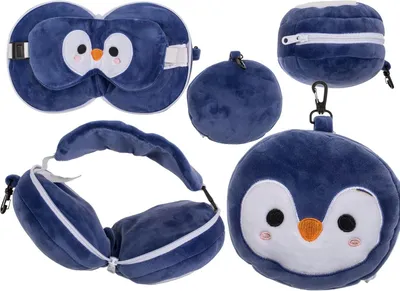 Imagen del producto de Almohada de viaje con antifaz, de felpa, 14 x 14 x 10 cm, ideal para viajes en avión y coche