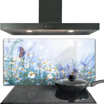 Produktbild von Spritzschutz aus Glas Küchenrückwand - Wandschutz für Herd und Spüle - 120x60 cm - Sommerwiese Schmetterlingsblüte