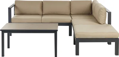 Produktbild von BELIANI Lounge Set Schwarz Aluminium mit Auflagen Sandbeige Stoff Skandi Modern 5-Sitzer Ecksofa Tisch Ottomane Terrasse Garten Möbel