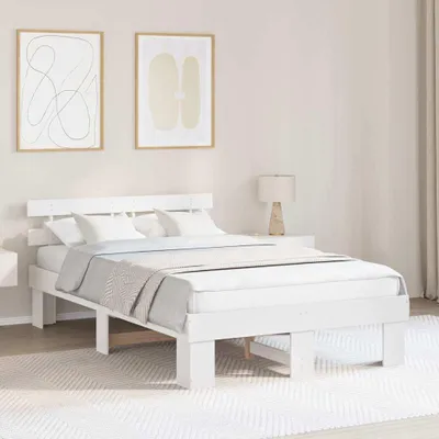 Image de Maison Exclusive - Cadre de lit avec tête de lit Blanc 135 x 190 cm Bois de pin massif