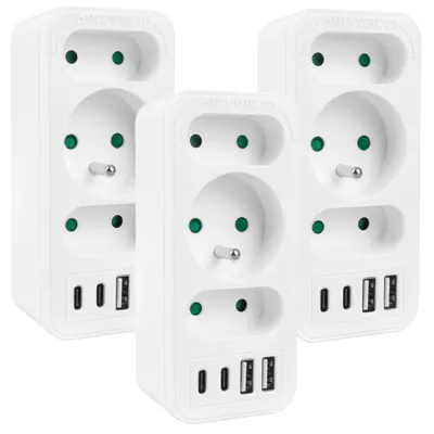 Obrázok produktu pre Napájacie pripojenie x3 + 4xUSB Maclean 3-zásuvkový rozvádzač 2xUSB A 2xUSB C PD 20W 1x16A + 2x6A MCE248 F/W 3 ks