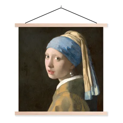 Produktbild von MuchoWow® Textilposter Das Mädchen mit dem Perlenohrring - Gemälde von Johannes Vermeer 40x40 cm mit holzfarbenen Rahmen - Posterleiste