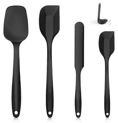 Productafbeelding van Set van 4 siliconen spatels, hittebestendig tot 315 °C, flexibel, antiaanbaklaag, BPA-vrij, geschikt voor de keuken, zwart
