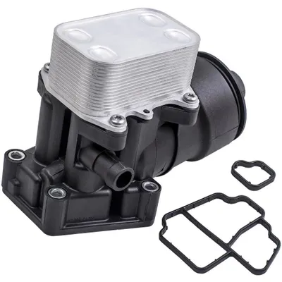 Immagine prodotto di Alloggiamento del filtro dell'olio - Flangia del filtro dell'olio con radiatore dell'olio, coperchio e guarnizione - compatibile con motori 1.6 TDI e 2.0 TDI - ricambio 03L117021C