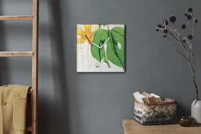 Produktbild von Coloray Hodiny Unikátní 30x30 cm  Tiché hodiny Pro obývací pokoj a kuchyň Nástěnné hodiny Plátno Bílé ručičky hodin - Květiny