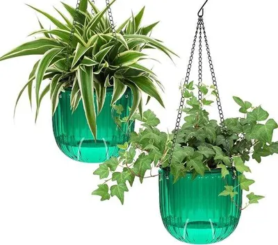 Immagine prodotto di Vasi sospesi con sistema di irrigazione automatico, set da 2, verde