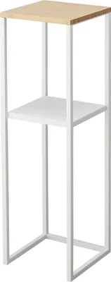 2-stufiges Regal mit Holzplatte, Bambus, 25x25x80 cm, weiß