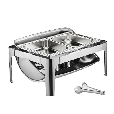 Produktbild von SucceBuy 9Qt Rechteckiges Rolltop-Chafing-Dish-Set, Edelstahl mit 2 halben Pfannen
