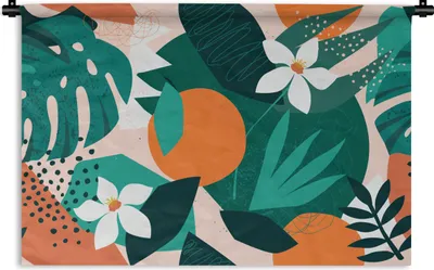 Produktbild von MuchoWow® Wandteppich Wandbehang Blumen - Obst - Dschungel 150x100 cm Tapisserie Dekoration Wandtuch - Waschbar - Tapisserien - Wand-Decke