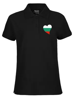Produktbild von Huuraa Damen Polo Shirt Bulgarien Flagge Herz XL Black Bio Baumwolle Fairtrade Poloshirt Geschenkidee