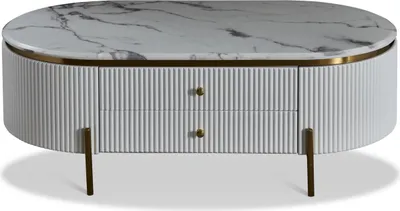Produktbild von Ovaler Holz- und Edelstahl-Couchtisch in modernem Design
