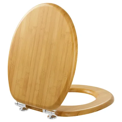 Produktbild von KUTAS WC-Sitzring, O-förmiger, doppelwandiger WC-Sitz aus MDF, ausgewähltes Holz, Absenkautomatik, Bambusmaserung