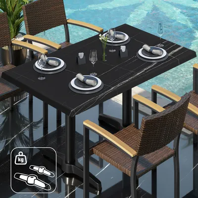 Produktbild von WBC | Bistro Außen Tisch | B: T: H:  120 x 70 x 80,5 cm | Schwarz Marmor / Schwarz | Rechteckig | Zusatzgewicht | Bistrotisch Gastro Tisch