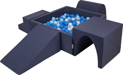 Produktbild von KiddyMoon spielplatz aus schaumstoff mit quadrat bällebad (200 bälle) ballgruben für babys spielbad hindernisläufen, hergestellt in der eu, dunkelblau:babyblue/blau/perle