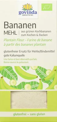 Product packaging for banana flour.