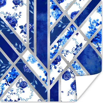 Produktbild von MuchoWow® Poster Delfter Blau - Muster - Abstrakt 75x75 cm - Wand Dekoration