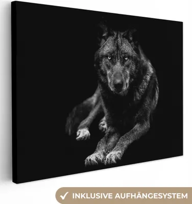 Produktbild von MuchoWow® - Leinwandbilder - Tiere - Wolf - Schwarz - Weiß - Porträt, Wandbild, Wanddeko Bilder Wohnzimmer, 80x60 cm