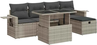 Immagine prodotto di vidaXL Set di divani da giardino 6 pezzi con cuscini in rattan grigio chiaro