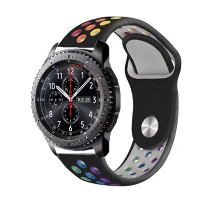 Produktbild von Uhren Armband für Samsung Galaxy Watch 3 45mm 46mm / für Huawei Watch GT GT2 Watch 2 Classic Pro / 22mm Stegbreite weiches Silikon SCHWARZ-REGENBOGEN