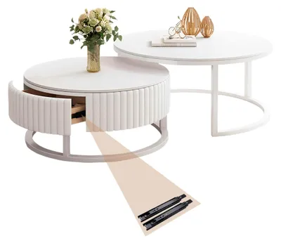 Produktbild von Runder Couchtisch Weiß 2er Set für das Wohnzimmer 50+70cm mit Stauraum