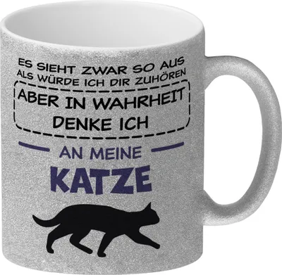 Produktbild von In Wahrheit denke ich an Katzen Glitzer-Kaffeebecher