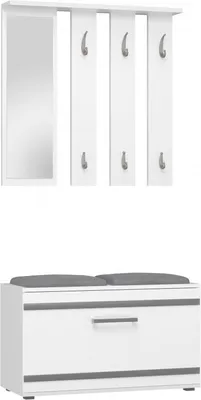 Produktbild von CDF Garderobe OPAL | Farbe: Weiß | Großer Spiegel | Kleiderbügel | Geräumiger Schuhschrank | Ideal für Diele, Flur | Praktische Ablagen