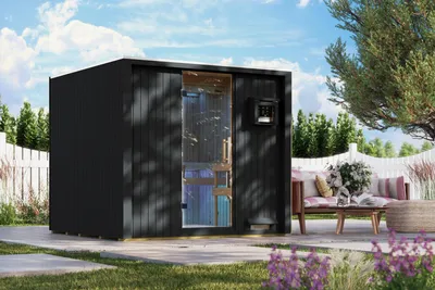 Produktbild von Karibu Saunahaus Außensauna Gartensauna 68mm Elementsauna VENTURA schwarz 219x224 cm ohne Zubehör