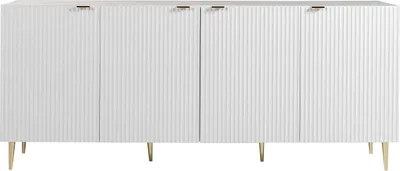 Produktbild von Sideboard mit 4 Türen - MDF & Stahl - Weiß & Goldfarben - YESINIA