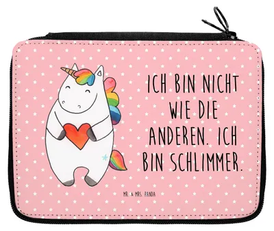 Produktbild von Mr. & Mrs. Panda Bleistiftetui Einhorn Herz - Rot Pastell - Geschenk, Einhörner, Unicorn, Etui, Federmäppchen, Mäppchen, Anders, Lustig, Malmappe, Schlampermäppchen