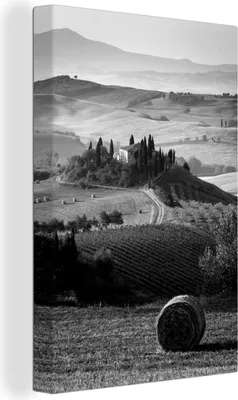 Produktbild von MuchoWow® - Leinwandbilder - Die Landschaft in der italienischen Toskana - schwarz und weiß, Wandbild, Wanddeko Bilder Wohnzimmer, 20x30 cm