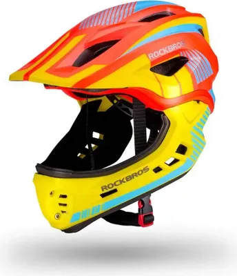 Obrázok produktu pre Rockbros TT-32SOYB-S detská cyklistická prilba s odnímateľnou čeľusťou veľkosť S - žltooranžová
