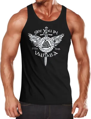 Produktbild von Herren Tank-Top See you in Valhalla Schwert Runen Odin Vikings Muskelshirt Muscle Shirt Neverless® schwarz XXL