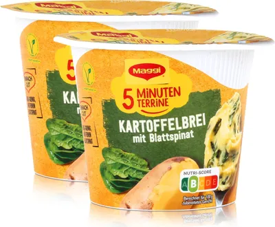 Produktbild von Maggi 5 Minuten Terrine Kartoffelbrei mit Blattspinat 47g (2er Pack)