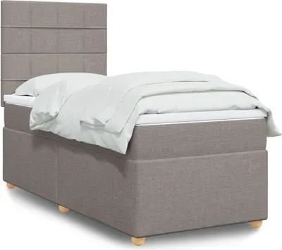 Produktbild von Design Boxspringbett mit Matratze Taupe 80x200 cm Stoff, Klassische Betten 2024 Neu