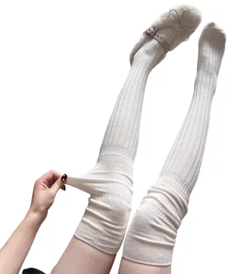 Produktbild von Overknee-Stiefelstrümpfe für Damen, lässig geschnitten, dicke Baumwollstrickstrümpfe, Oberschenkelhoch, Winter- und Herbst-Beinwärmer
