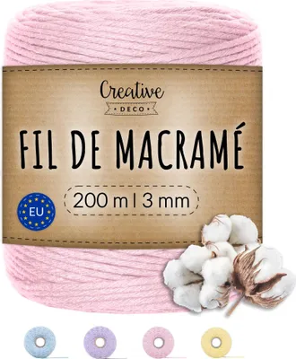 Image de Creative Deco 3mm x 200m Corde Macramé Rose Pastel - Fil de Coton et Polyester