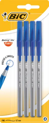 Image de BIC Round Stic Exact, Clip, Stylo à bille, Bleu, 4 pièces, Fin